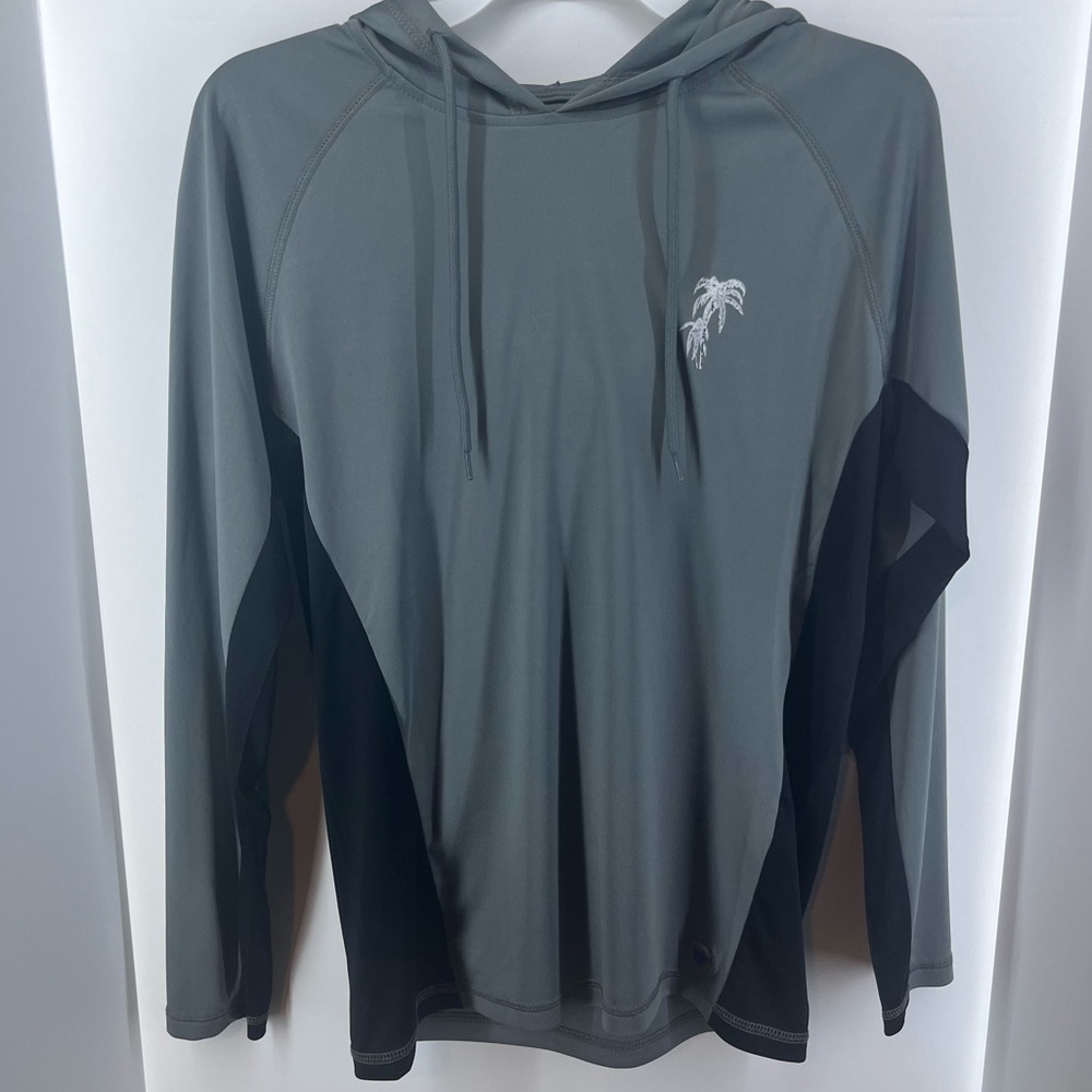 Beach Bros Grey Polyester Hoodie Men's Small with Palm Trees on Front & Back
